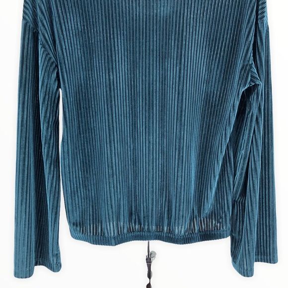 Carolina Belle Deep Teal Ribbed Velvet Long Sleeve Sweater Top Size Small - Picture 5 of 10